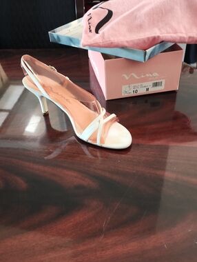 Nina Dyable White Slingback Open-Toe Kitten Heel